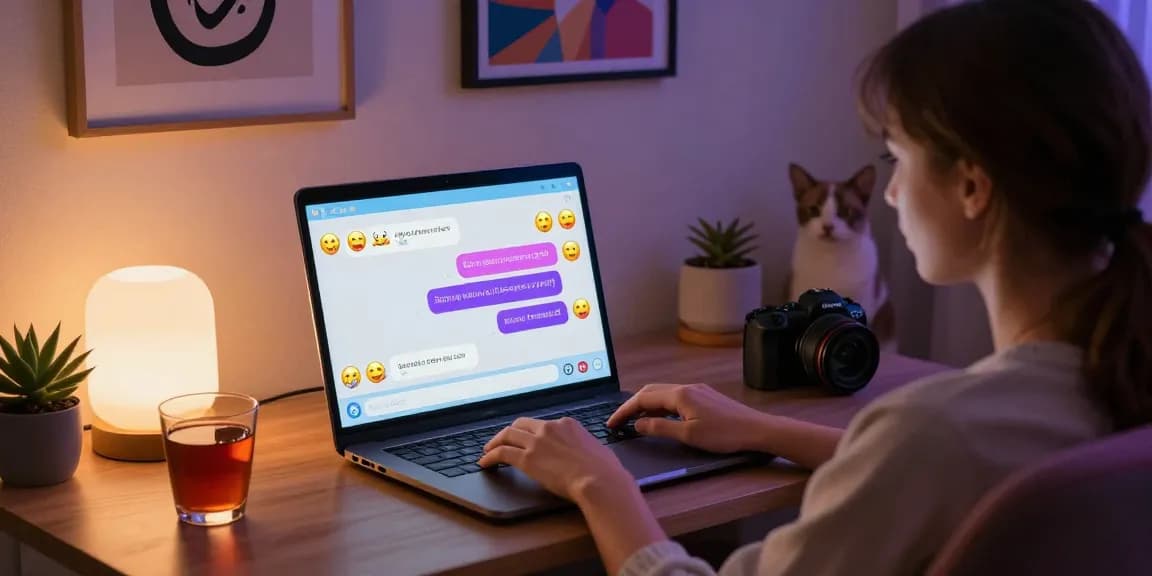 User enjoying an engaging nsfw ai chat on a sleek laptop in a cozy home setting.