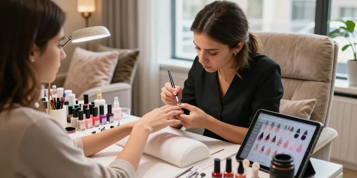 Proses nail art di salon mewah menggunakan produk LUXURY12 yang berkelas.