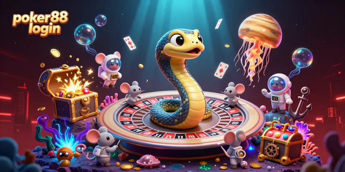 Engage in poker88 login with a thrilling cosmic poker scene featuring mice betting on Saturn's rings.