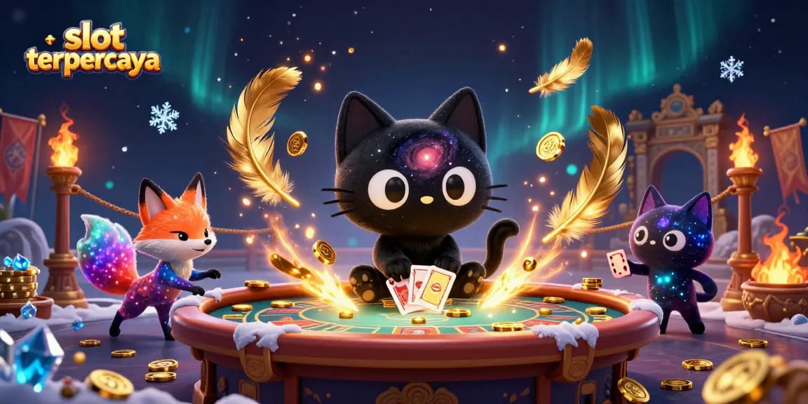 Menangkan permainan di slot terpercaya dengan kucing hitam berbintang dan temannya berbentuk gas di kasino kosmik.