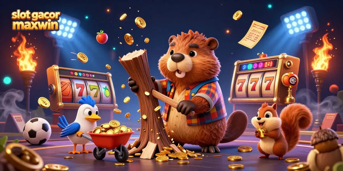 Experience the excitement of slot gacor maxwin with lively cartoon characters collecting coins in this captivating casino scene.