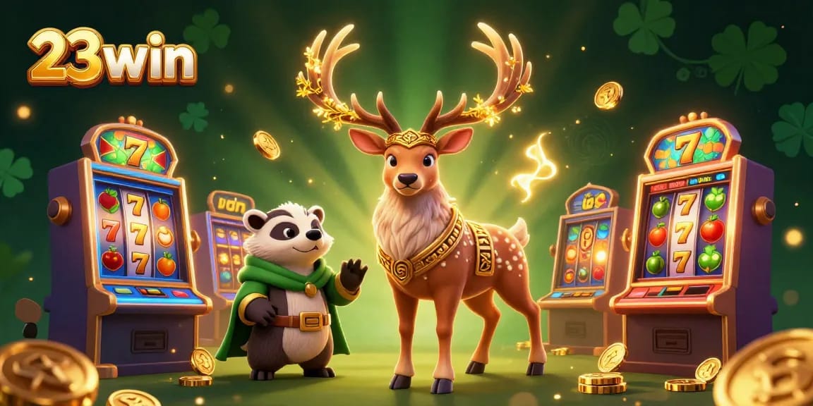 Experience the vibrant world of 23win with dynamic slot machines and lively characters.