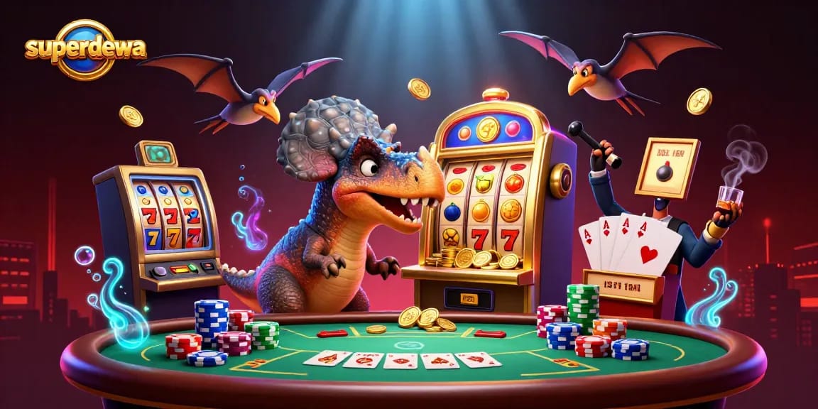 Demo permainan superdewa saat kemenangan jackpot slot dengan suasana kasino yang hidup.