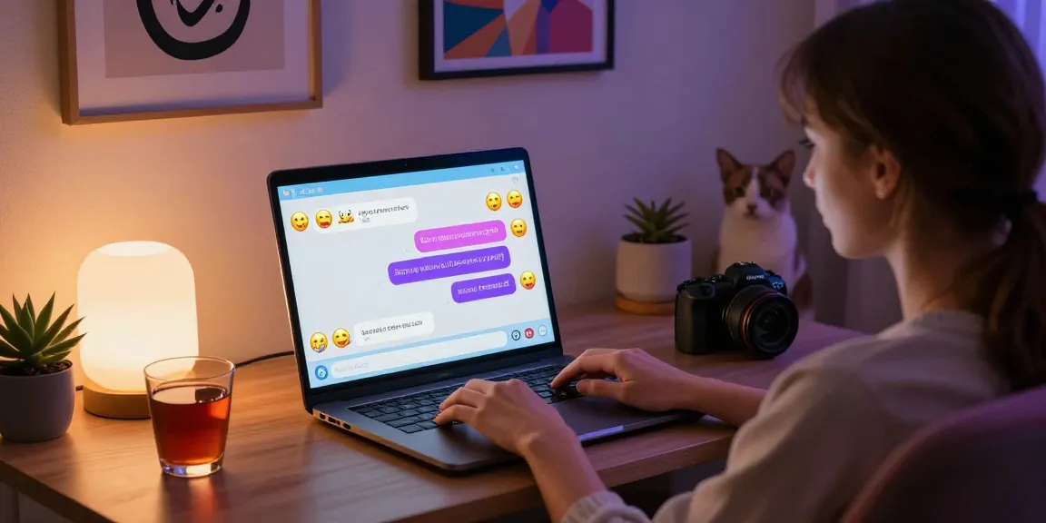 User enjoying an engaging nsfw ai chat on a sleek laptop in a cozy home setting.