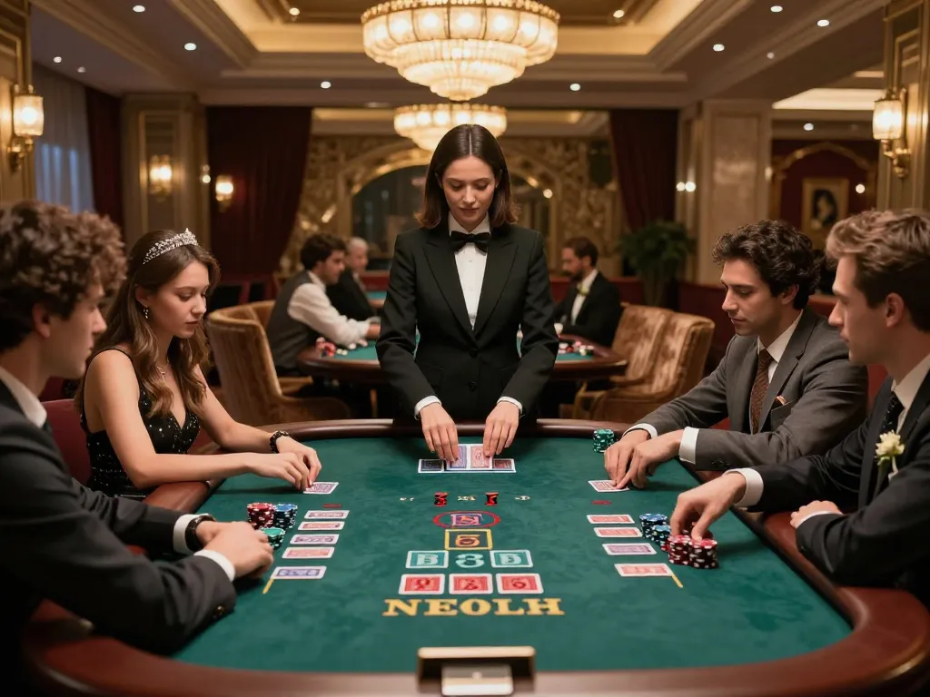 SC88 players engaged in strategic blackjack action at a luxurious casino table, highlighting professional gameplay.