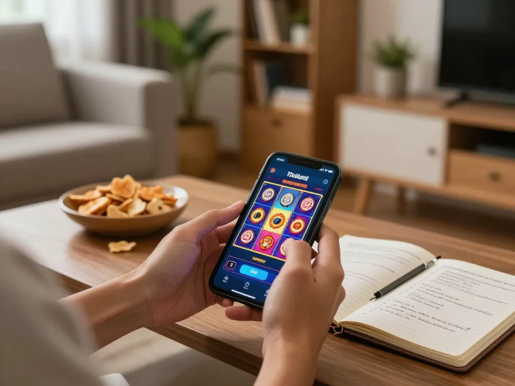 Experience slot thailand on mobile, engaging in dynamic online gaming from a cozy home setup.