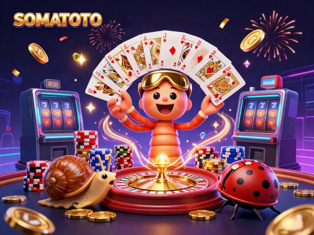Experience exhilarating gameplay at SOMATOTO with vibrant characters in a dynamic casino scene.