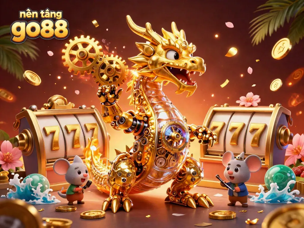 Experience the vibrant gaming atmosphere at nền tảng go88 with exciting slot elements and a dynamic gold dragon.