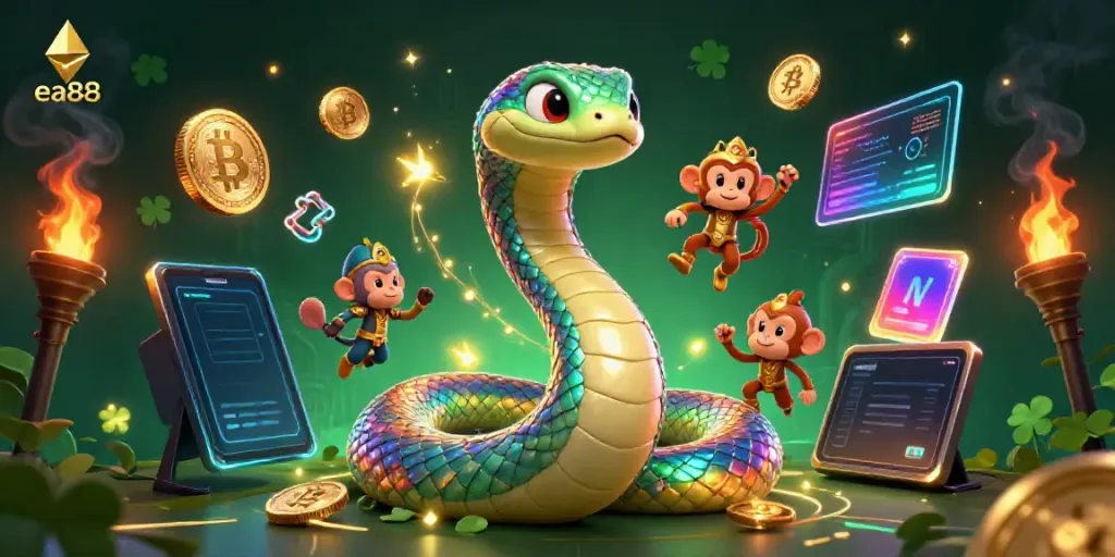 Engage with thrilling ea88 gaming experiences featuring vibrant 3D characters and crypto elements.