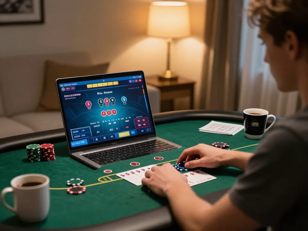 Engage with the jokerapp123a online casino experience from home with this cozy gaming setup.