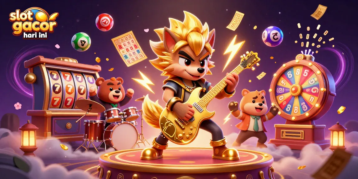 Win big with exciting slot gacor hari ini games as a rock star wolf performs on stage.