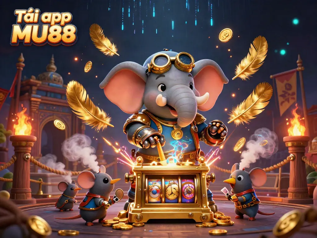 Tải app MU88 and dive into exciting gameplay with energetic steampunk characters at a casino.