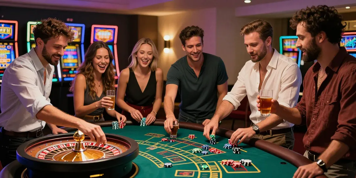 Exciting gambling scene with friends enjoying tempototo alternatif at a home casino night.