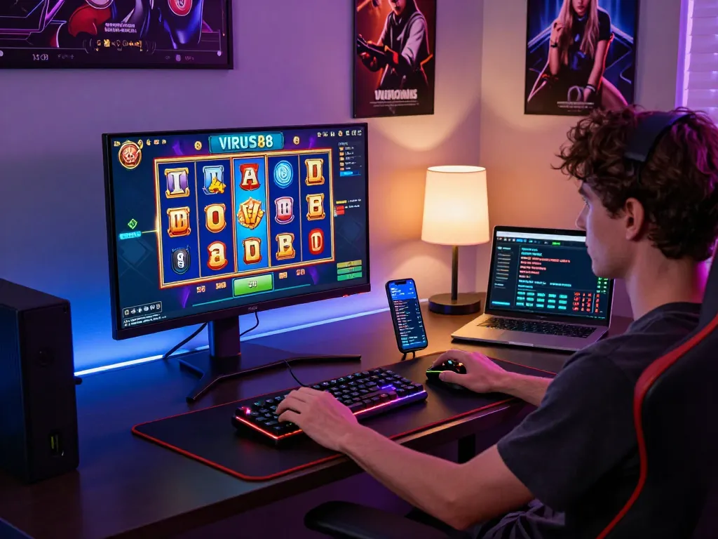 Pengaturan permainan slot online VIRUS88 yang menarik dengan grafis yang jelas dan suasana yang imersif.