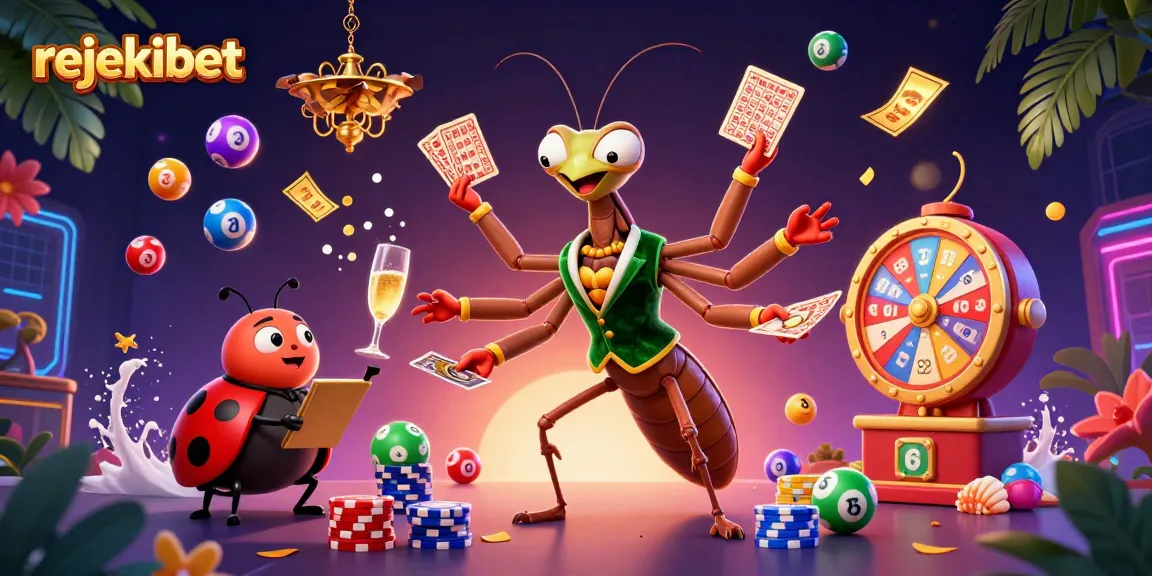 Engage with rejekibet's thrilling games through a vibrant 3D casino scene with dynamic visual elements.