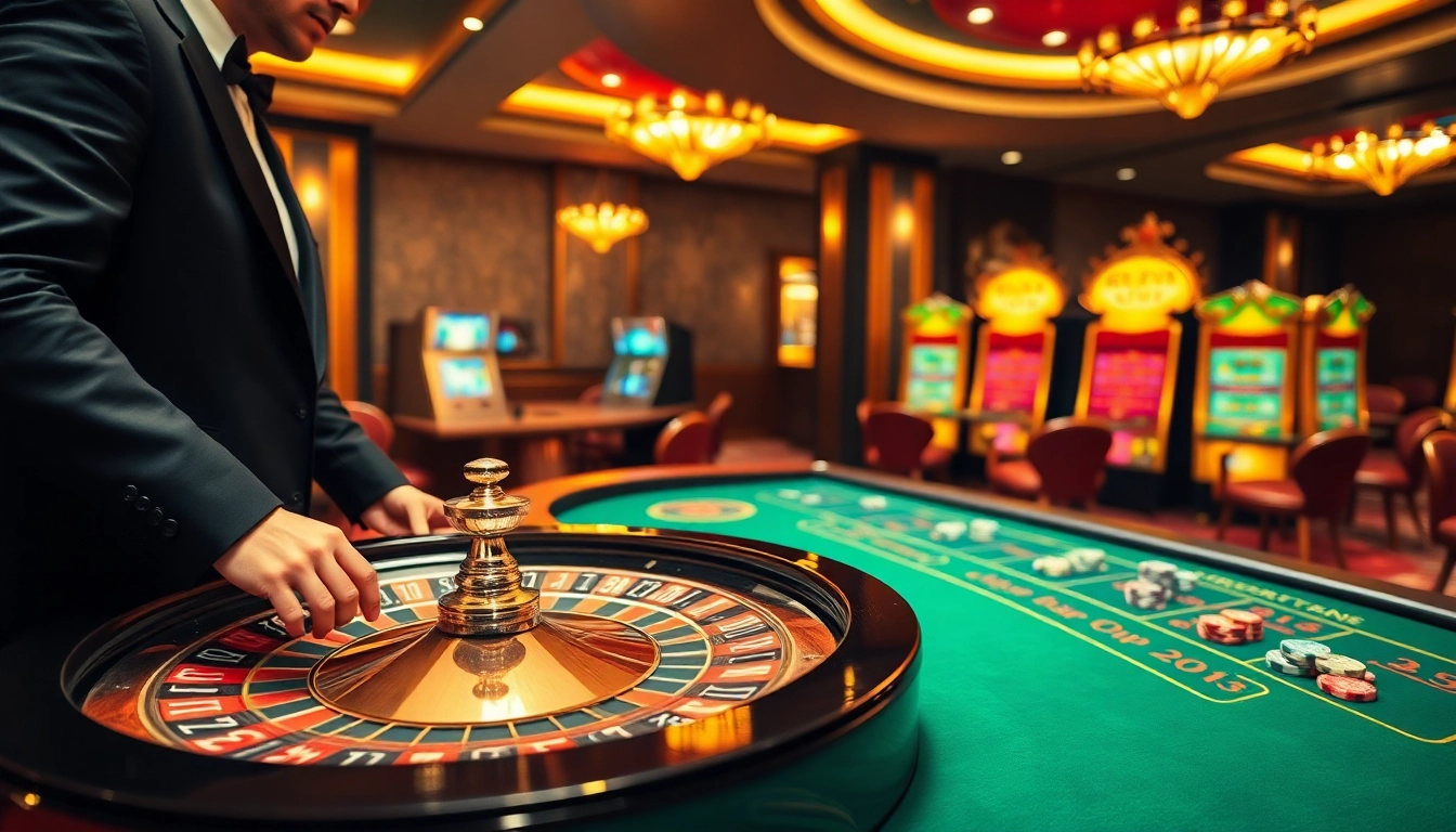 Exciting scene of a roulette wheel and poker table reflecting the thrills of Xổ số hôm nay.