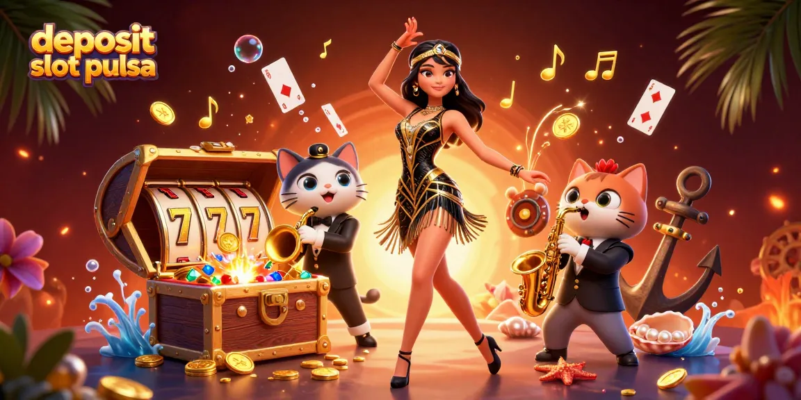 Spin to win with deposit slot pulsa at a vibrant online casino featuring lively characters.