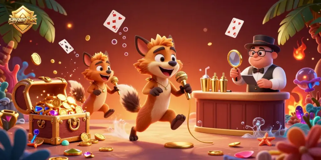 Enjoy comedic casino fun with sayangbet's hyena characters in vibrant 3D illustration.