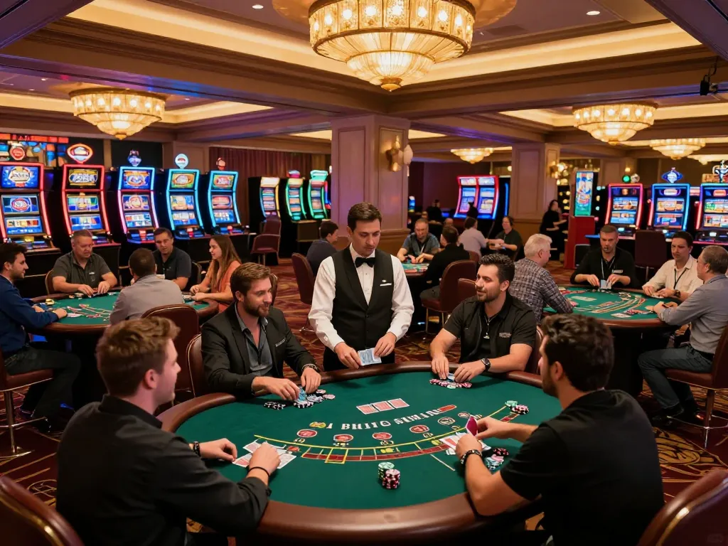 Players enjoying blackjack tables at kaisar 888 casino, vibrant atmosphere, wins celebrated.