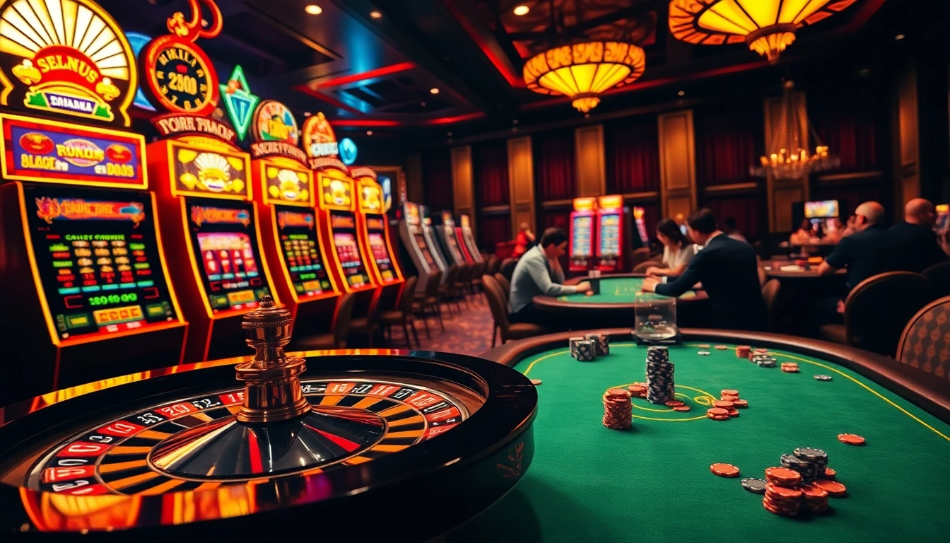 Players enjoying a thrilling gaming experience at berlian888 casino with vibrant slots and roulette.