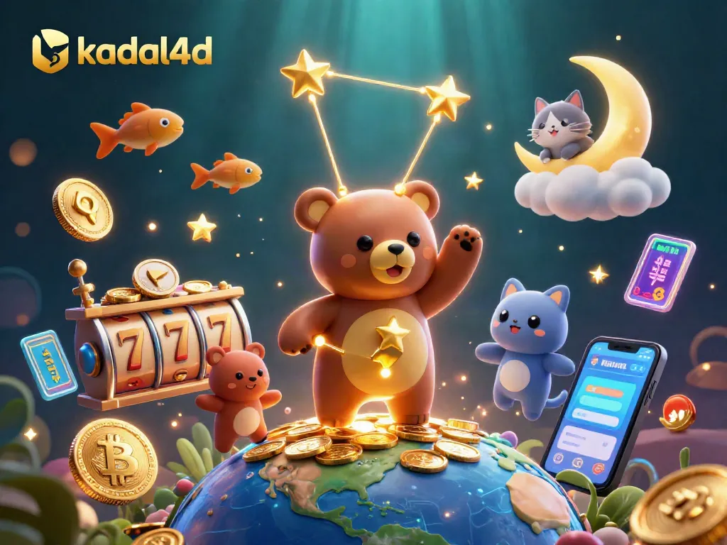 Engage with kadal4d as the constellation bear scoops up coins amidst vibrant slot gaming elements.