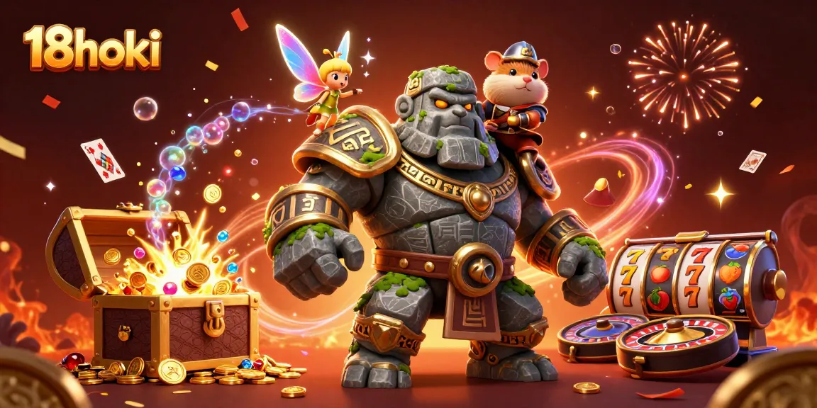Experience 18hoki's vibrant casino magic with lively characters and exciting game elements in action.