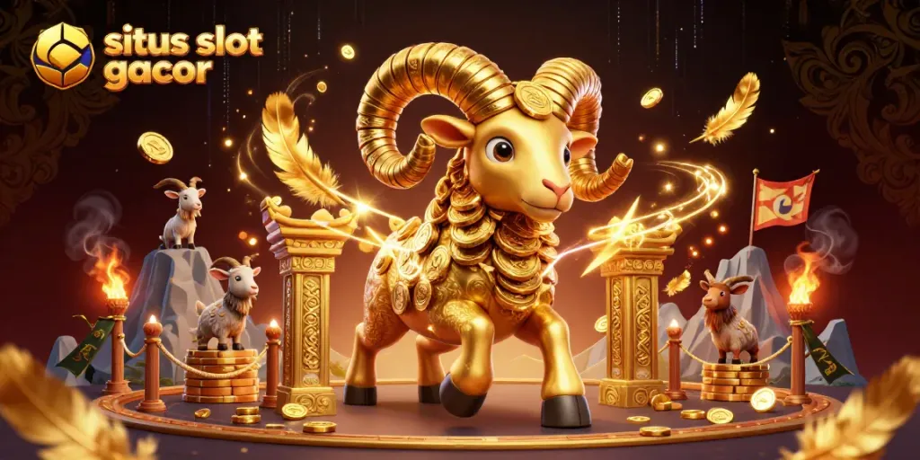 Menggali permainan di situs slot gacor dengan ram emas berlari dan penonton di tepinya, memberikan suasana kasino yang electrifying.