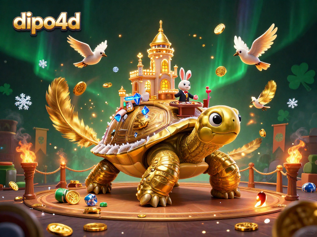 Join the fun at dipo4d with a vibrant casino scene featuring rich characters and fluttering gold coins.