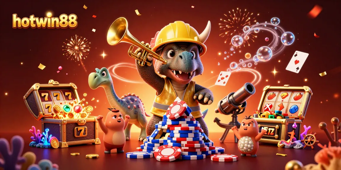 Experience excitement with hotwin88 in this vibrant casino-themed 3D illustration.