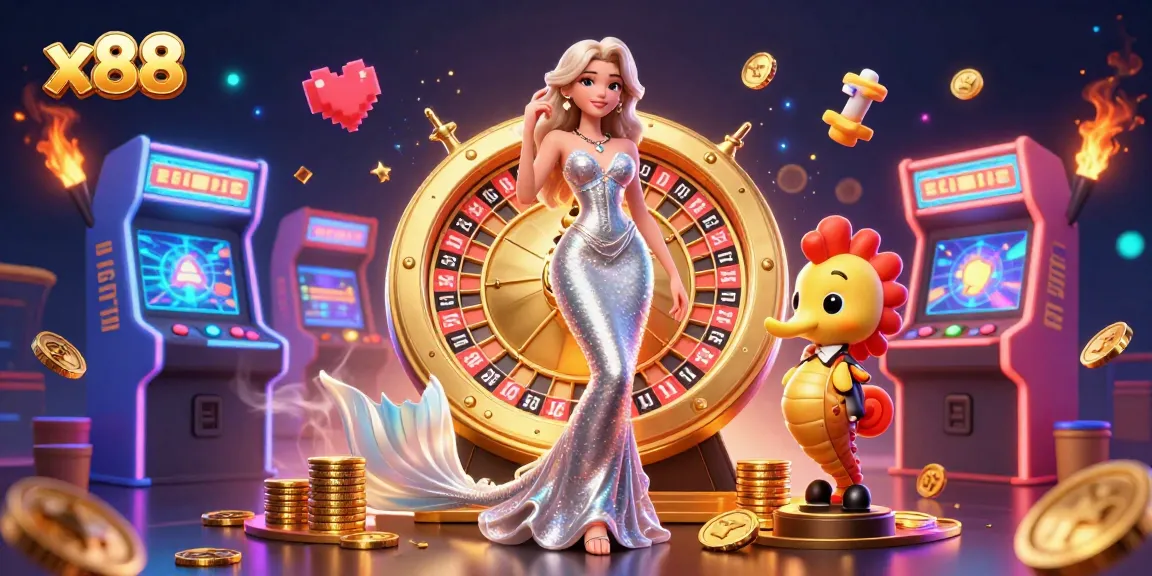 x88 captures the thrill of gaming with vibrant roulette and a charming seahorse companion in casino delight.