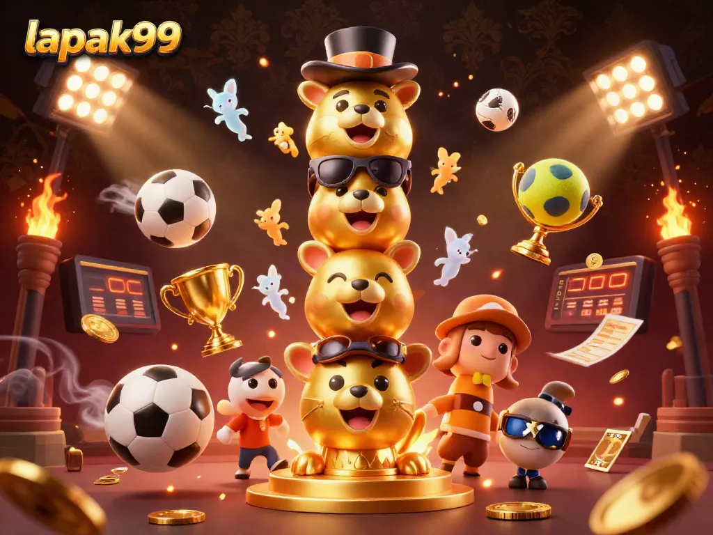 Elevate your stakes with lapak99's dynamic sports-themed casino illustration showcasing vibrant action.