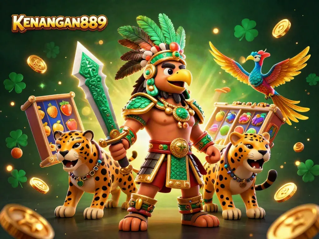 Play slots at KENANGAN889 with vibrant 3D warriors and dynamic gaming elements for an immersive experience.