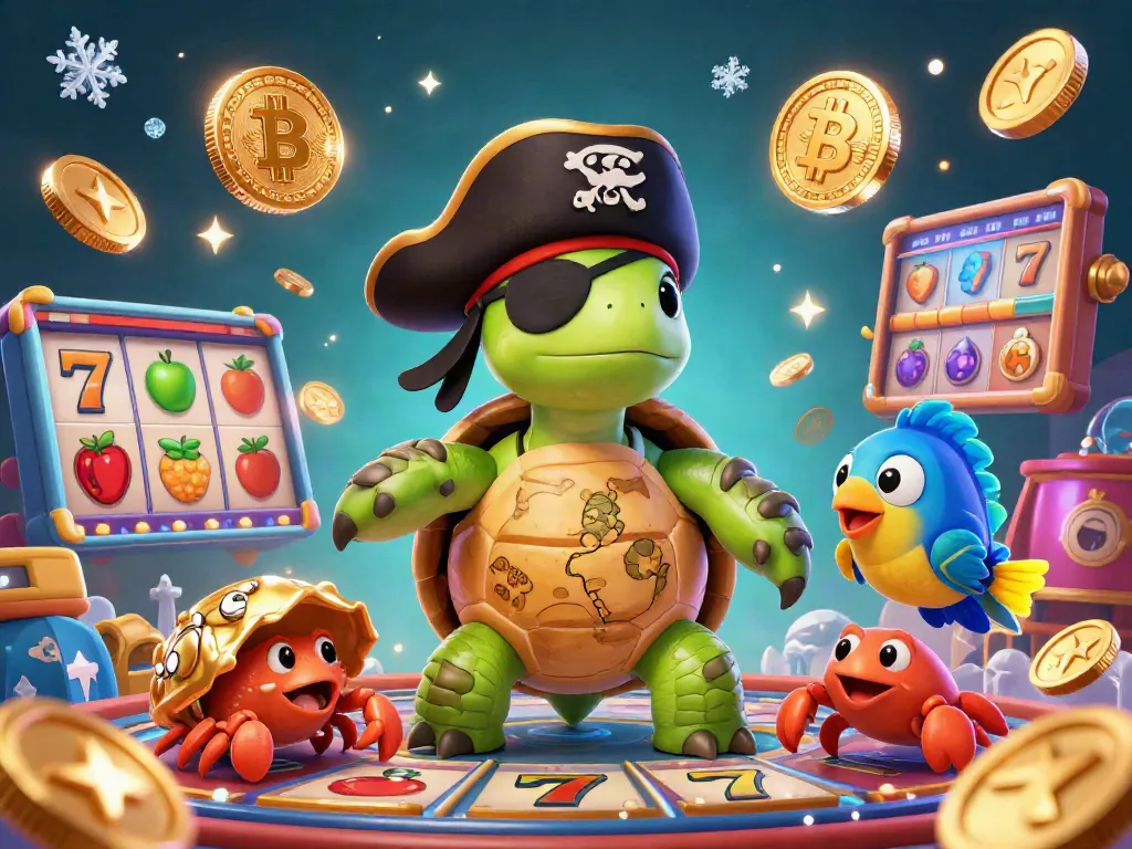 Experience the exciting world of bosjoko with vibrant 3D characters, slot machines, and cryptocurrency elements.