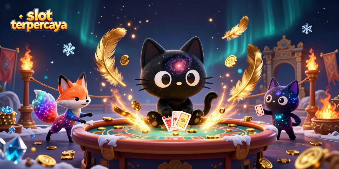 Menangkan permainan di slot terpercaya dengan kucing hitam berbintang dan temannya berbentuk gas di kasino kosmik.