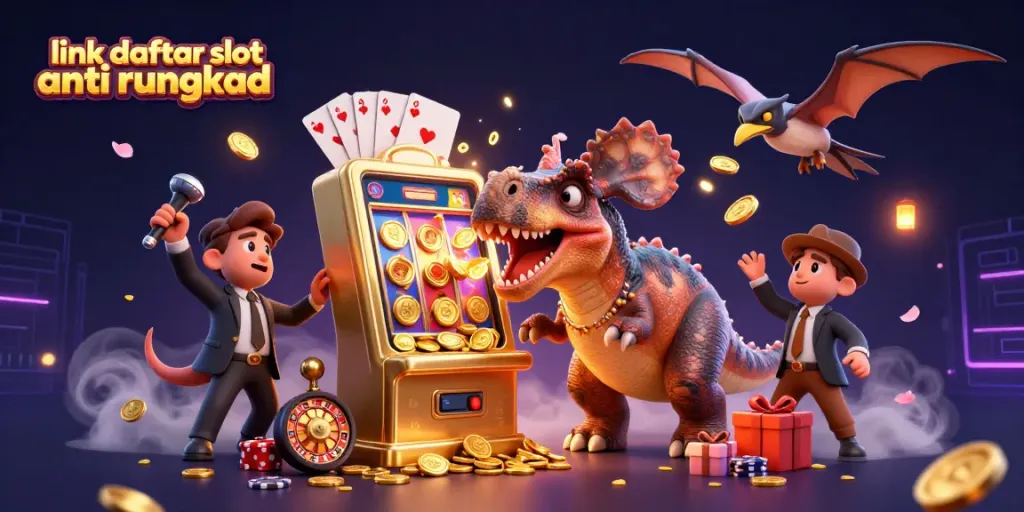 Engage with link daftar slot anti rungkad as a pachycephalosaurus makes a golden slot machine erupt with coins!