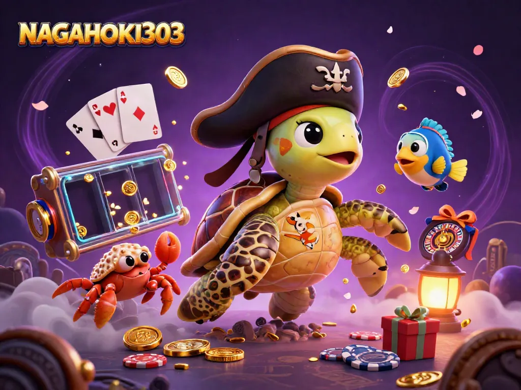 NAGAHOKI303 showcases an exciting pirate-themed casino scene with vibrant slot game elements.