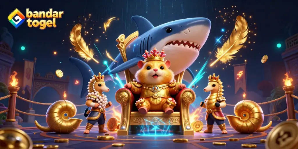 Bandar togel dengan raja hamster emas dan pasukan kuda laut di arena judi.