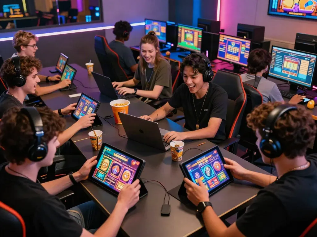 Players enjoying exciting slot online games in a vibrant gaming setting.