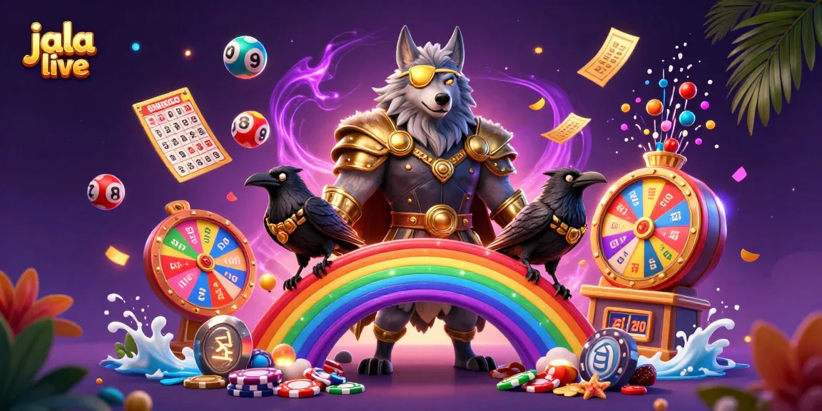 Experience jala live with stunning visuals of interactive lottery games and dynamic characters in a casino-themed illustration.