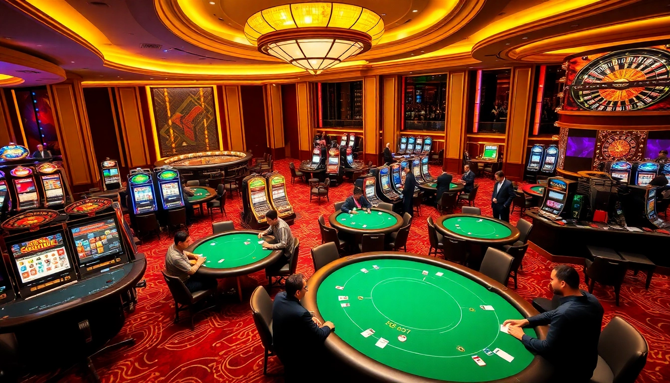 Experience the thrill of Kể truyện ma while playing at a luxurious casino with vibrant tables and engaging atmosphere.