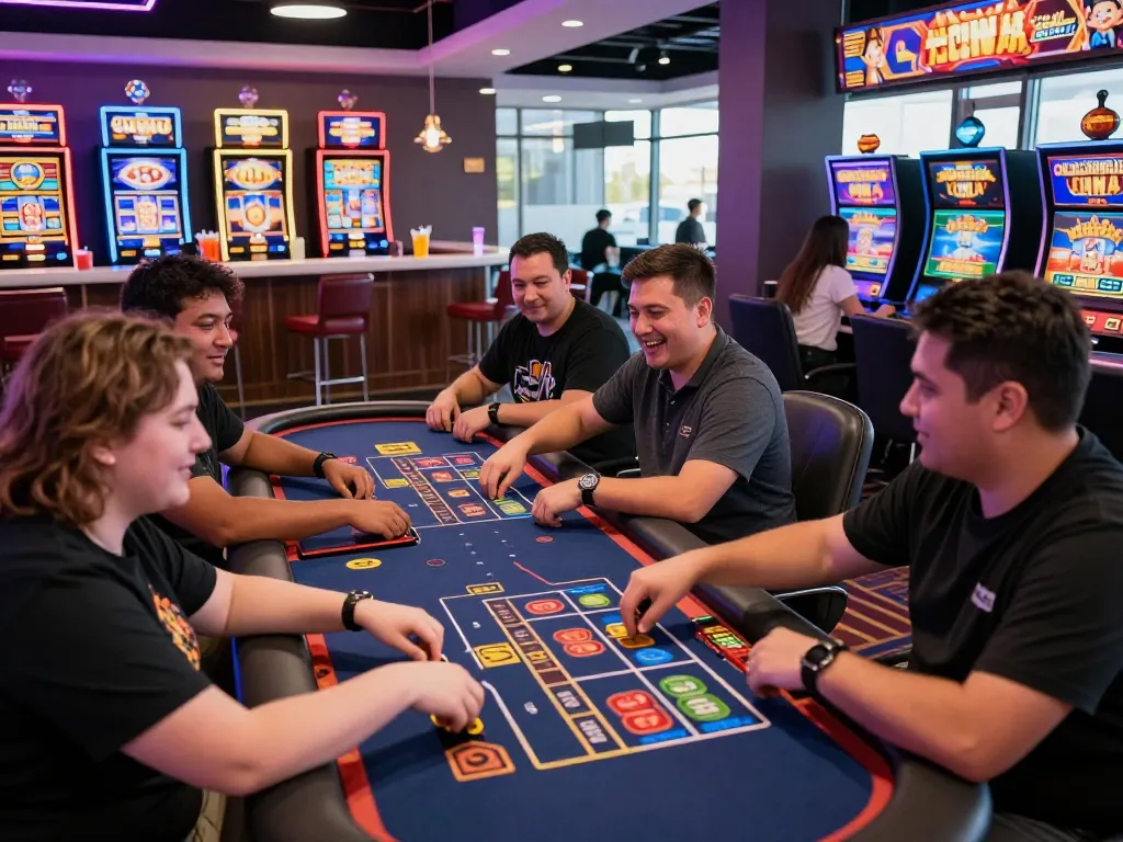 Players enjoying thrilling games at MM88 online casino, showcasing vibrant atmosphere and modern design.