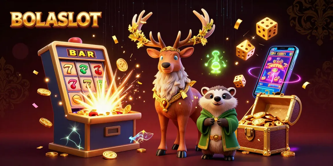 BOLASLOT players enjoy vibrant jackpot excitement with a druid stag and mystical elements in a rich casino scene.