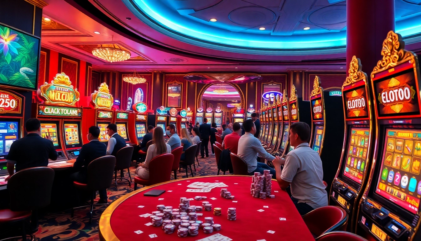 Players enjoying slot online gacor machines in a vibrant, luxurious casino setting.