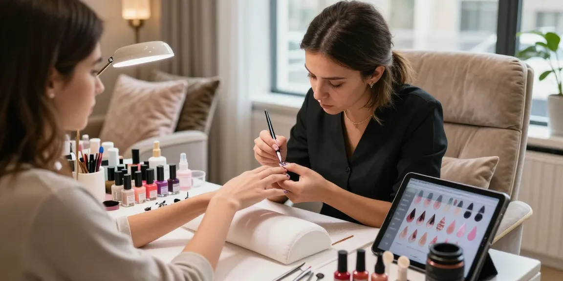 Proses nail art di salon mewah menggunakan produk LUXURY12 yang berkelas.