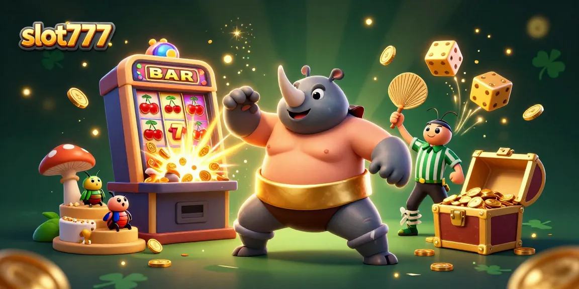 Experience thrilling wins with slot777 in this vibrant 3D illustration of a carnival-style casino game.