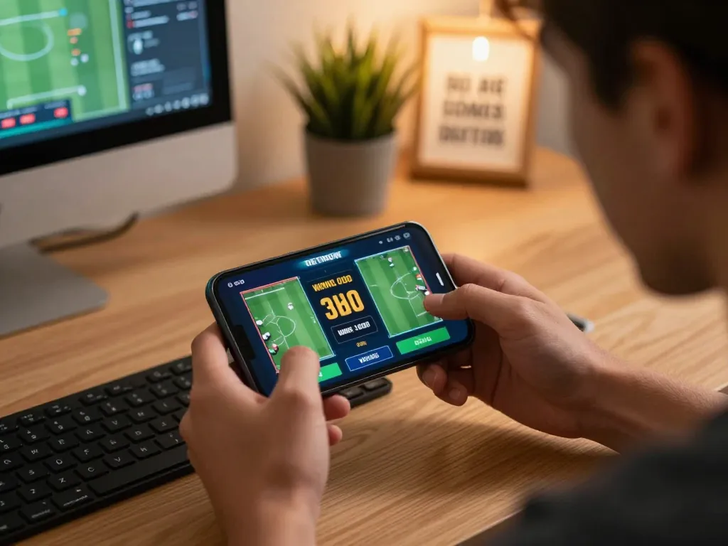 Player using mobile app to place bets on fly88, showcasing user-friendly interface and betting excitement.