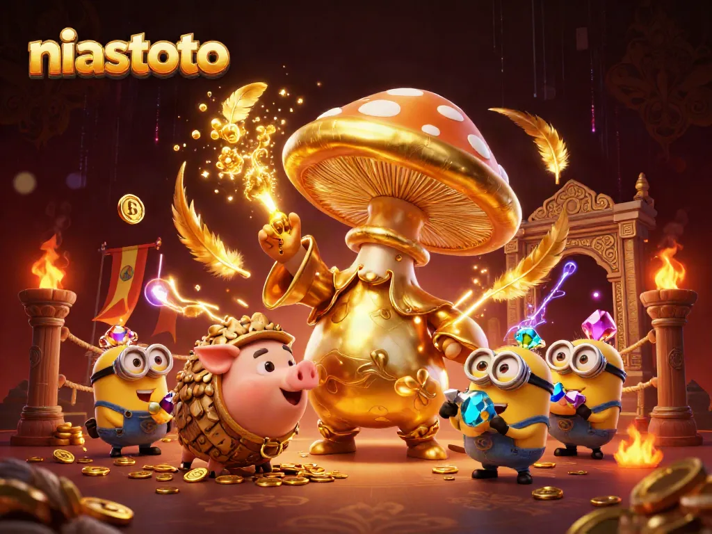 Gambaran luar biasa dari niastoto dengan karakter sihir dan elemen kasino