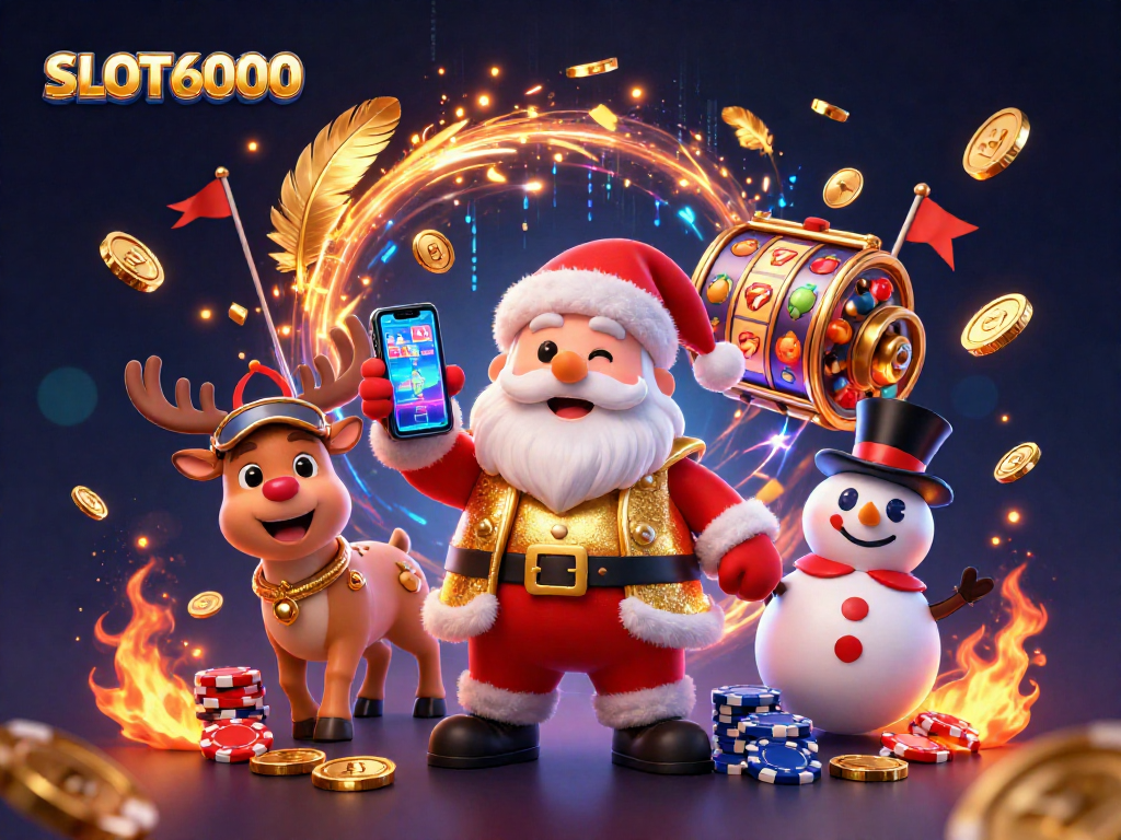 Mainkan SLOT6000 dengan Santa, rusa, dan boneka salju di kasino spektakuler.