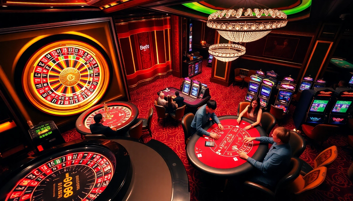 Experience thrilling gambling action at Bet88 casino with vibrant tables and slots.