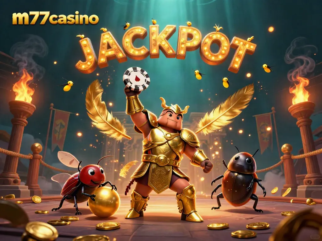 Kebahagiaan pemain m77casino merayakan kemenangan dengan simbol jackpot yang megah.